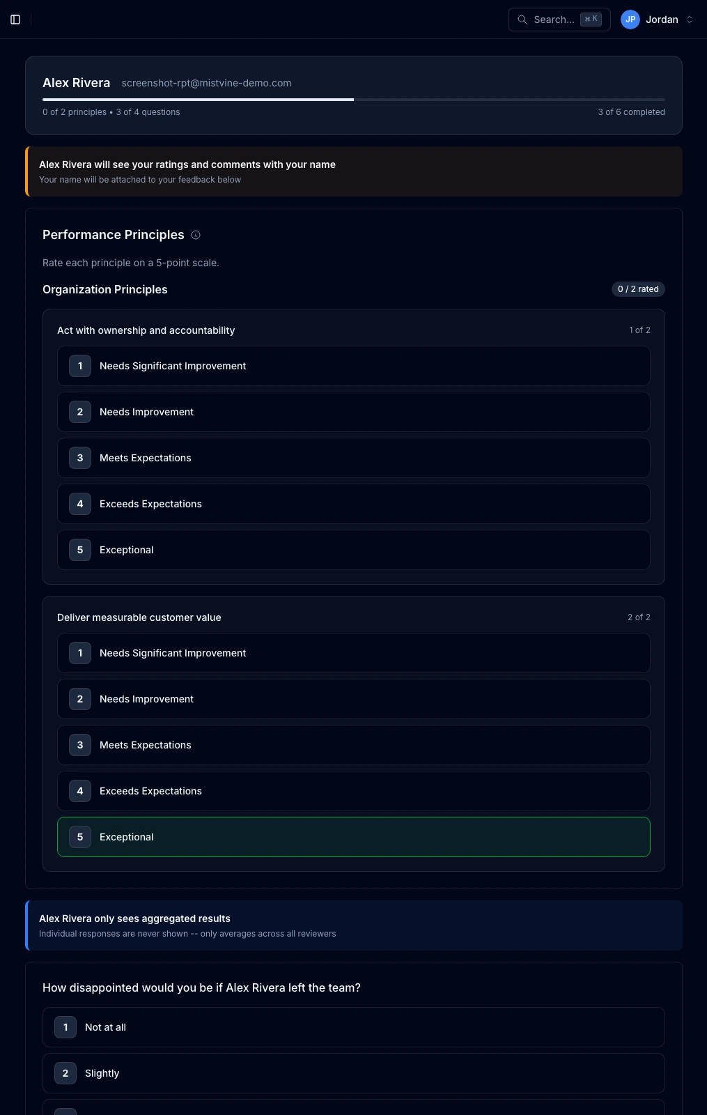 Principles-based peer feedback and recognition