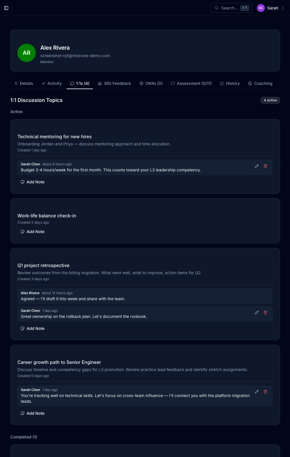 Manager coaching briefs with auto-generated context